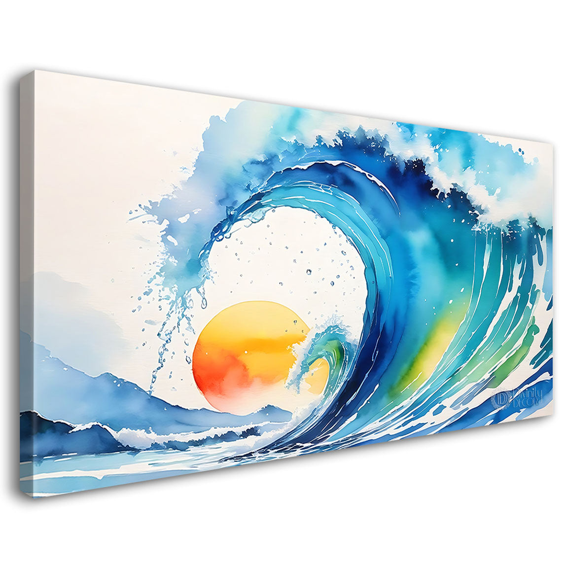 Wave with sun in textured water color painting Canvas Painting - Nature Art -12