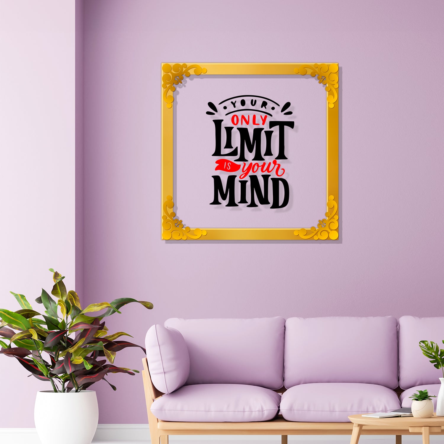 Only limit your mind Golden Plaque for Gifting, Wall Décor Clear UV print with Golden Border-130