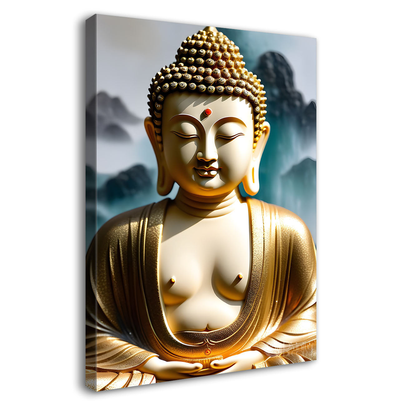 Golden buddha with grey background textured painting- Buddha-V-130