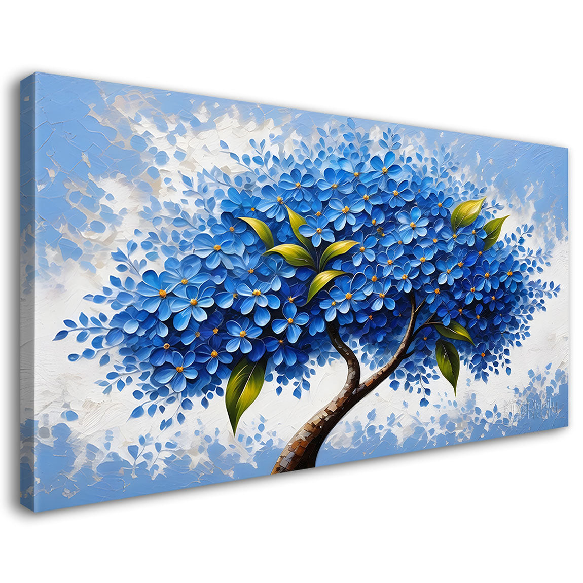 Blue tree in textured modern art- Design - Tree-130
