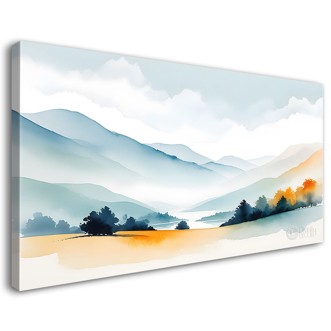 Mountains with trees in textured water color painting Canvas Painting - Nature Art -130