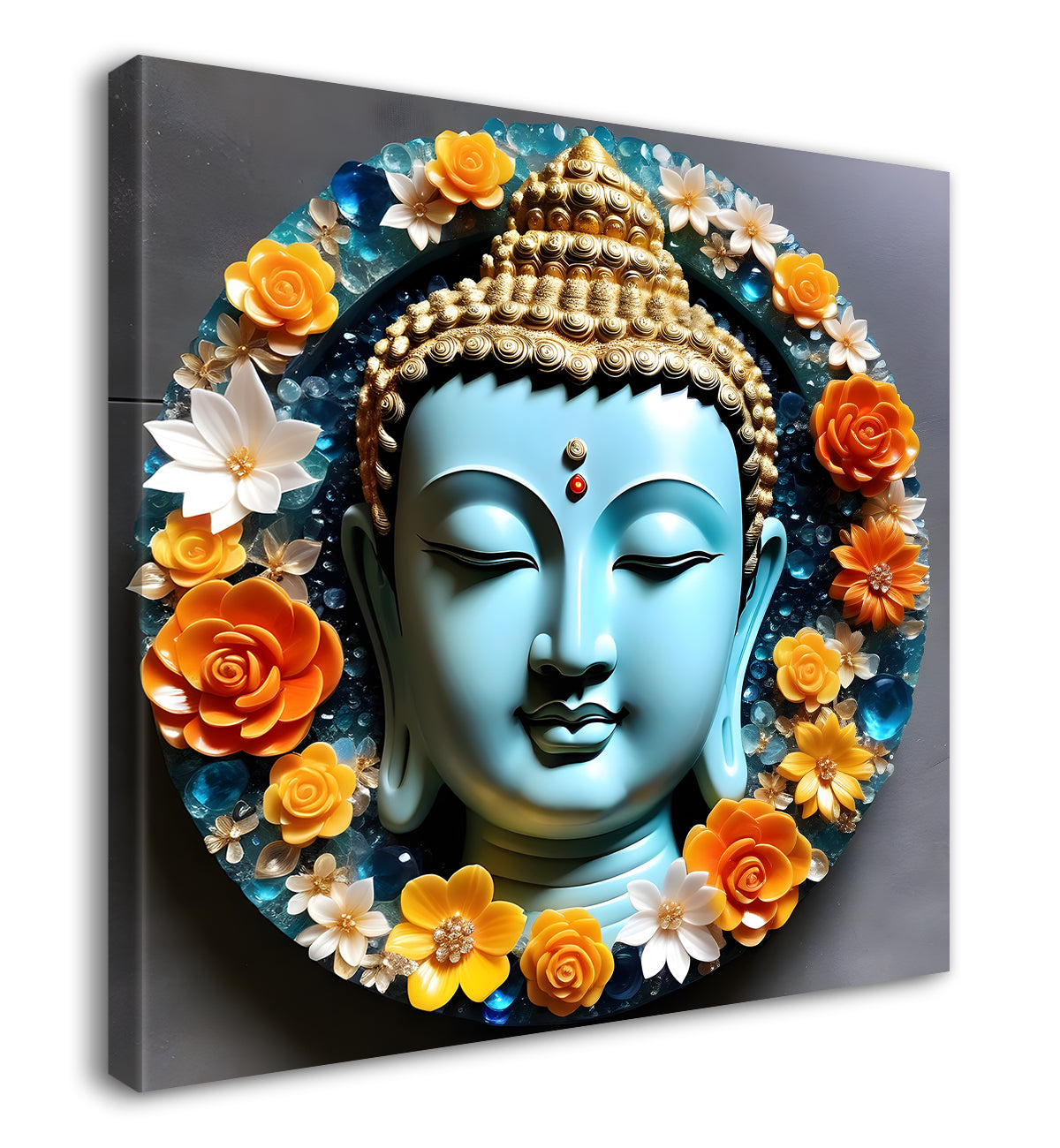 Lord Buddha Rasin art marble finish Golden painting 24x24 inch Buddha-S-130