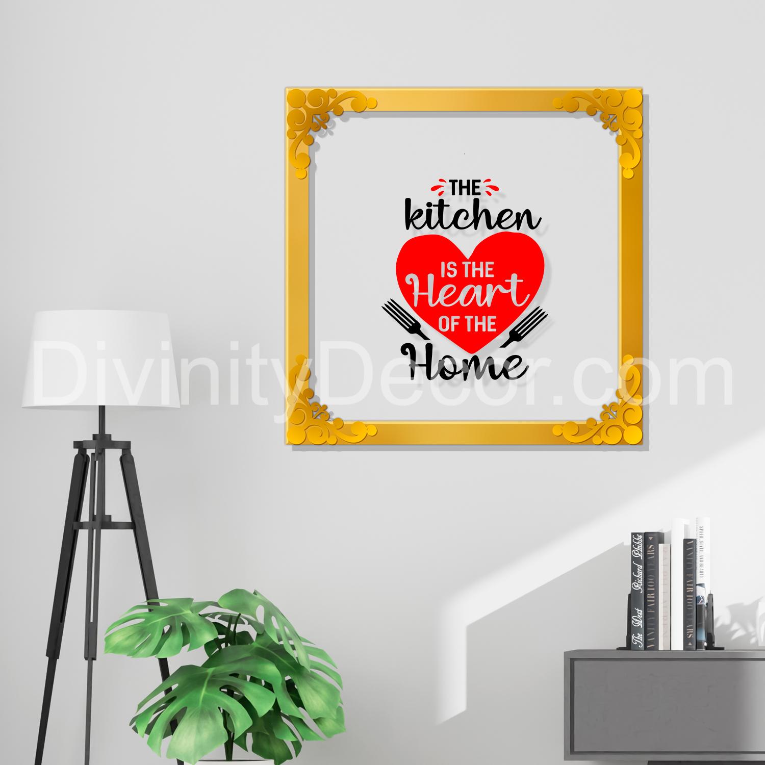 The kitchen is heart of the home Golden Plaque for Gifting, Wall Decor Clear UV print with Golden Border-131