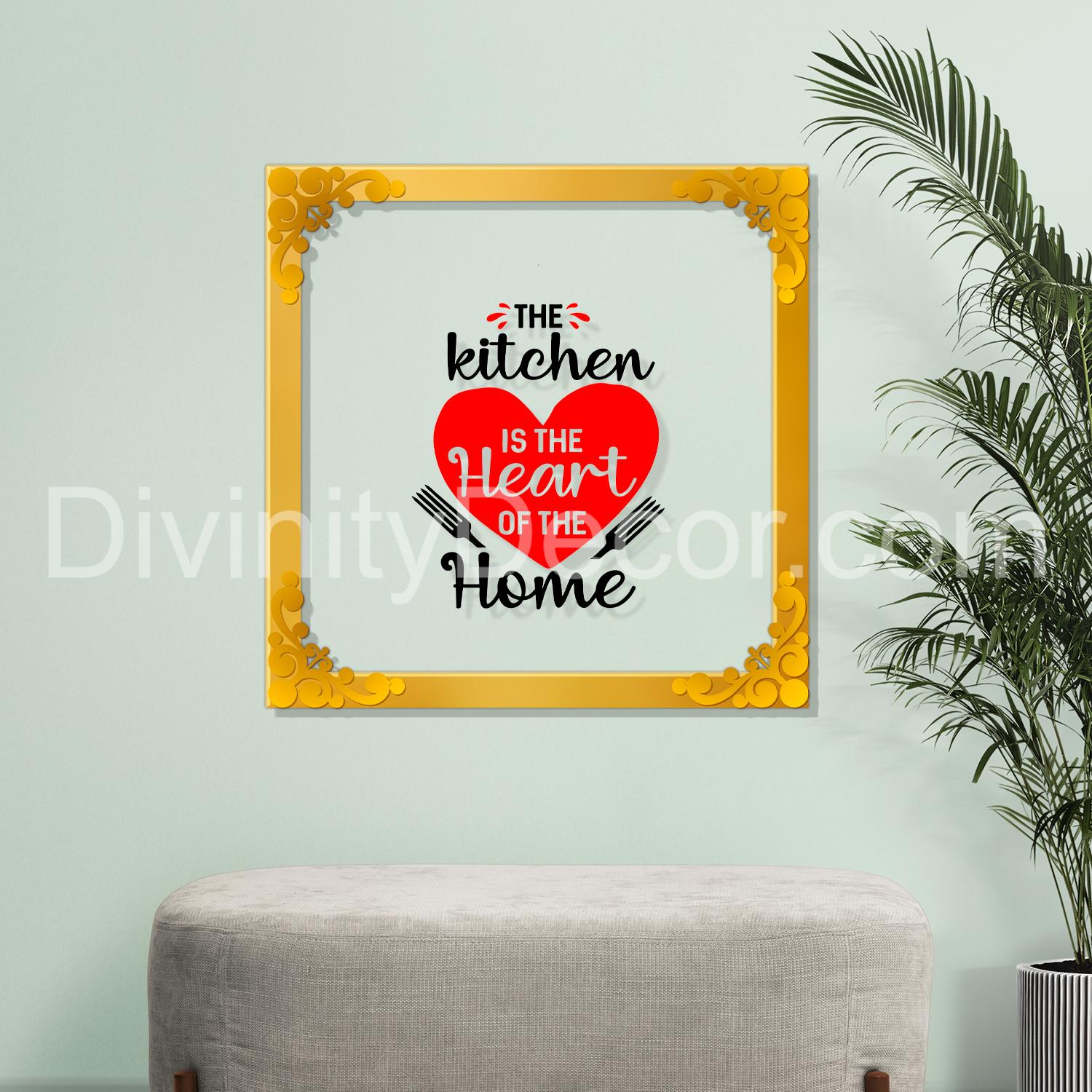The kitchen is heart of the home Golden Plaque for Gifting, Wall Decor Clear UV print with Golden Border-131