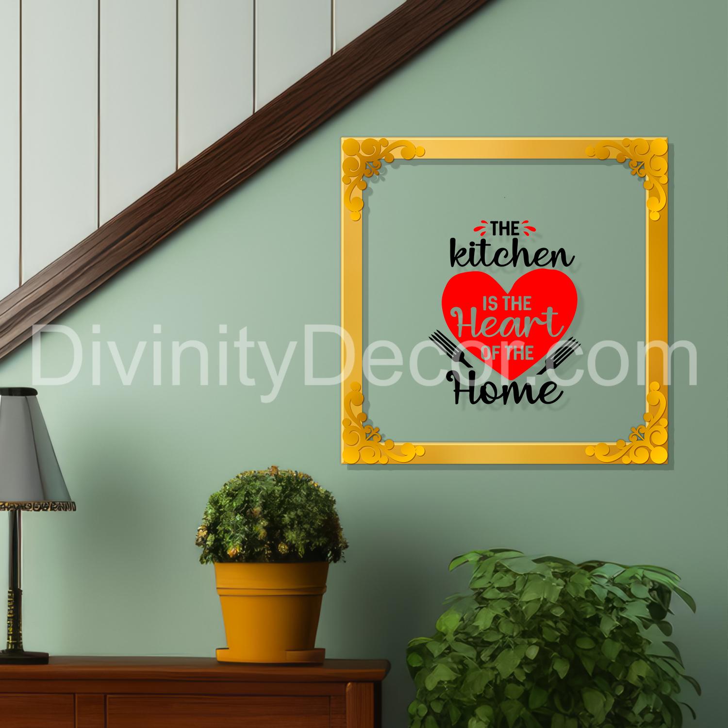 The kitchen is heart of the home Golden Plaque for Gifting, Wall Decor Clear UV print with Golden Border-131