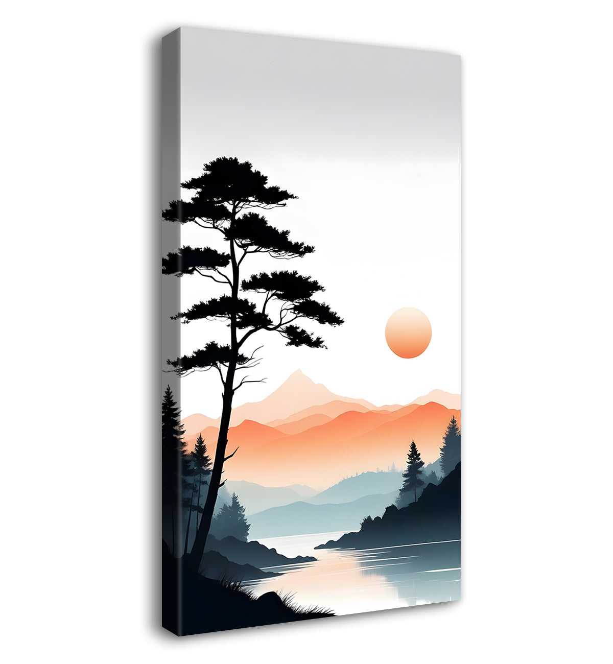 Mountains with river and sunset textured water colour painting Canvas Painting - Nature Art -V-131