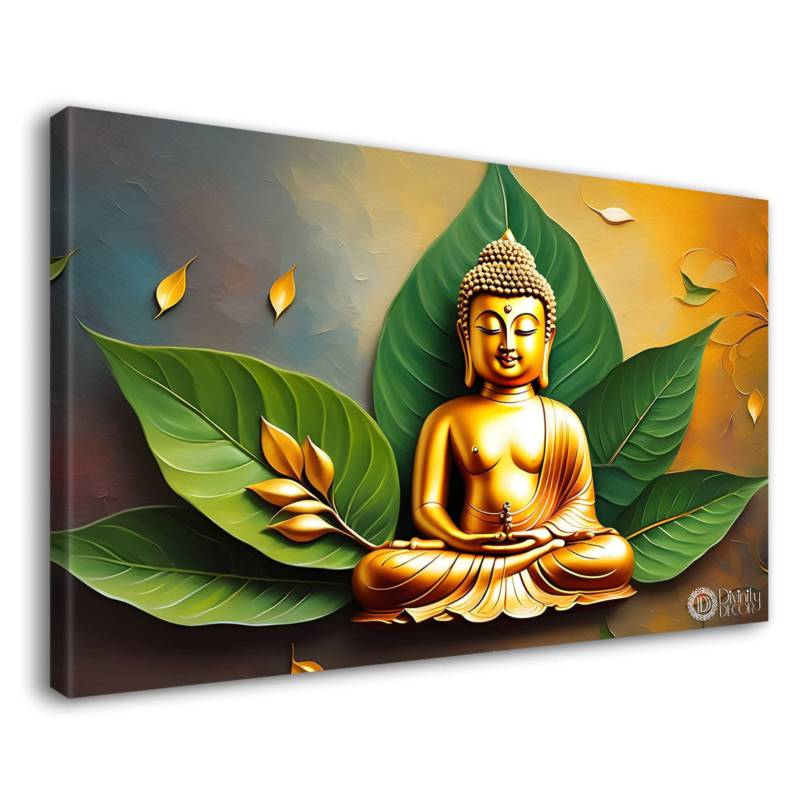 Buddha with leaves background textured painting Canvas Wall Painting - Buddha-131