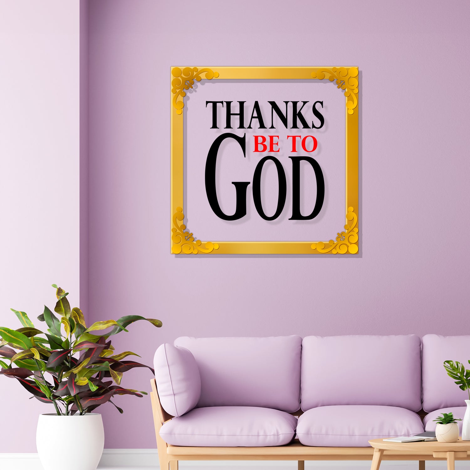 Thanks be to god Golden Plaque for Gifting, Wall Decor Clear UV print with Golden Border-132
