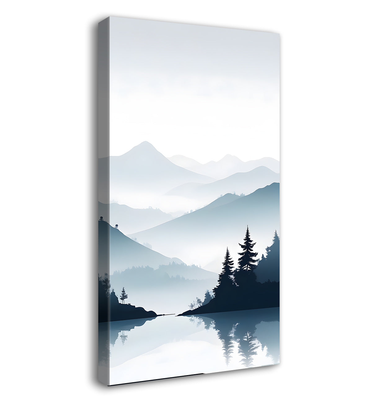 Mountains with river and trees in grey textured water colour painting Canvas Painting - Nature Art -V-132