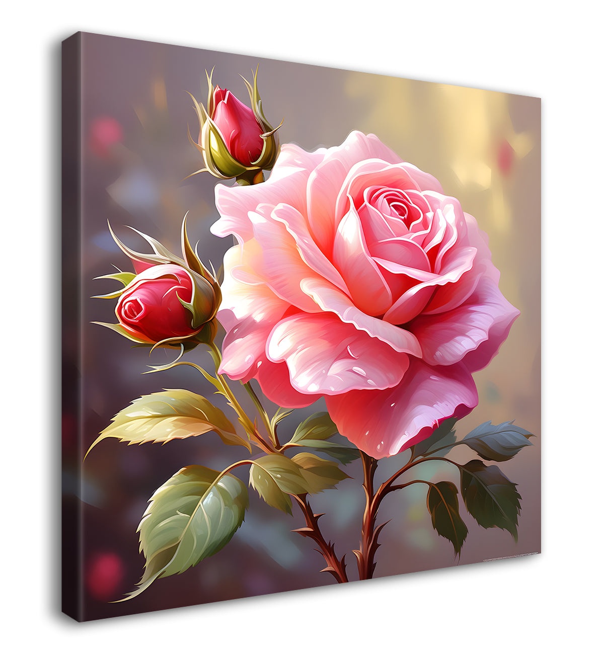 Pink flowers in light textured painting - Flower-S-132