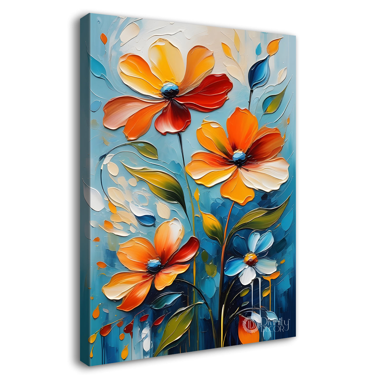 Orange flower in colourful textured painting- Flower-V-132