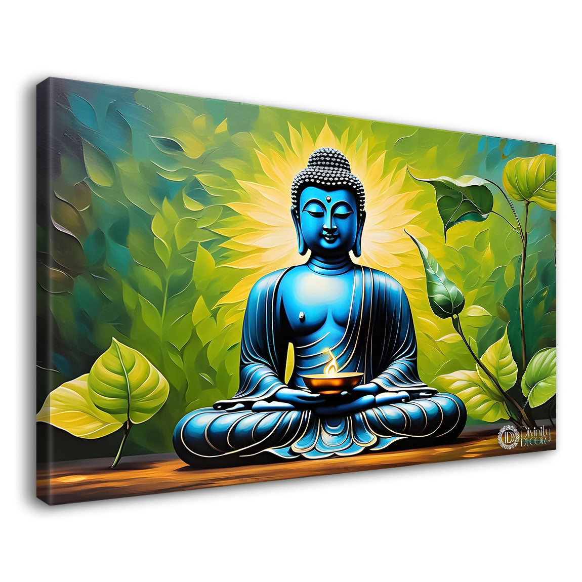 Golden buddha with green background textured painting Canvas Wall Painting - Buddha-132