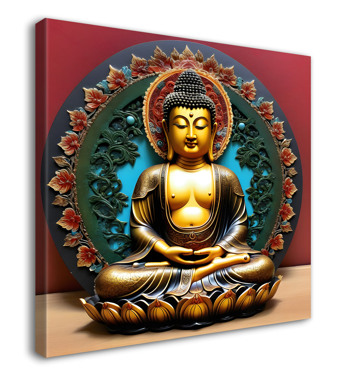 Lord Buddha Rasin art marble finish Golden painting 24x24 inch Buddha-S-132