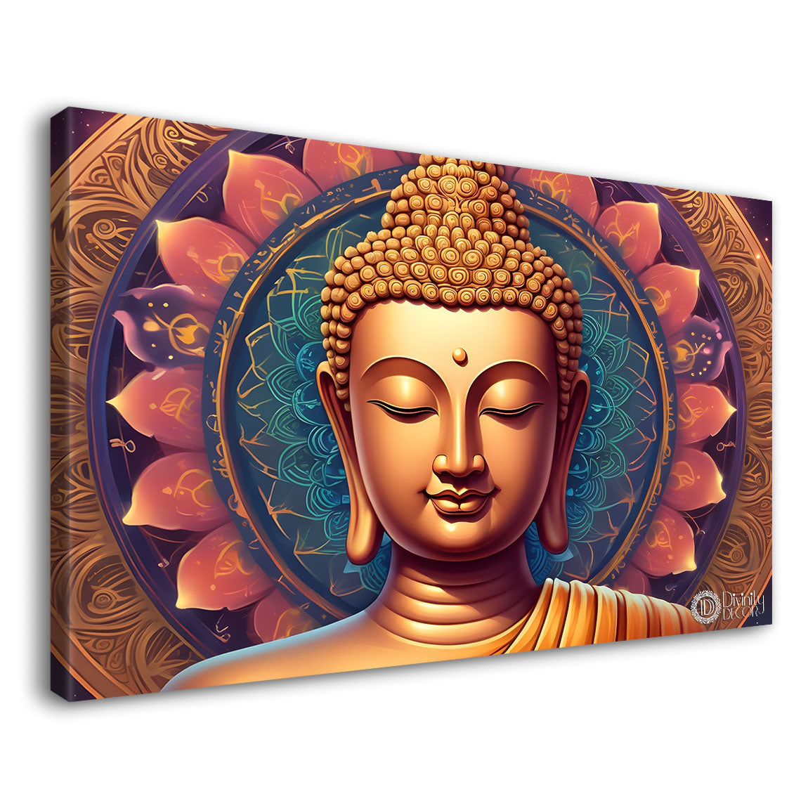 Golden buddha with colorful background textured painting Canvas Wall Painting - Buddha-133