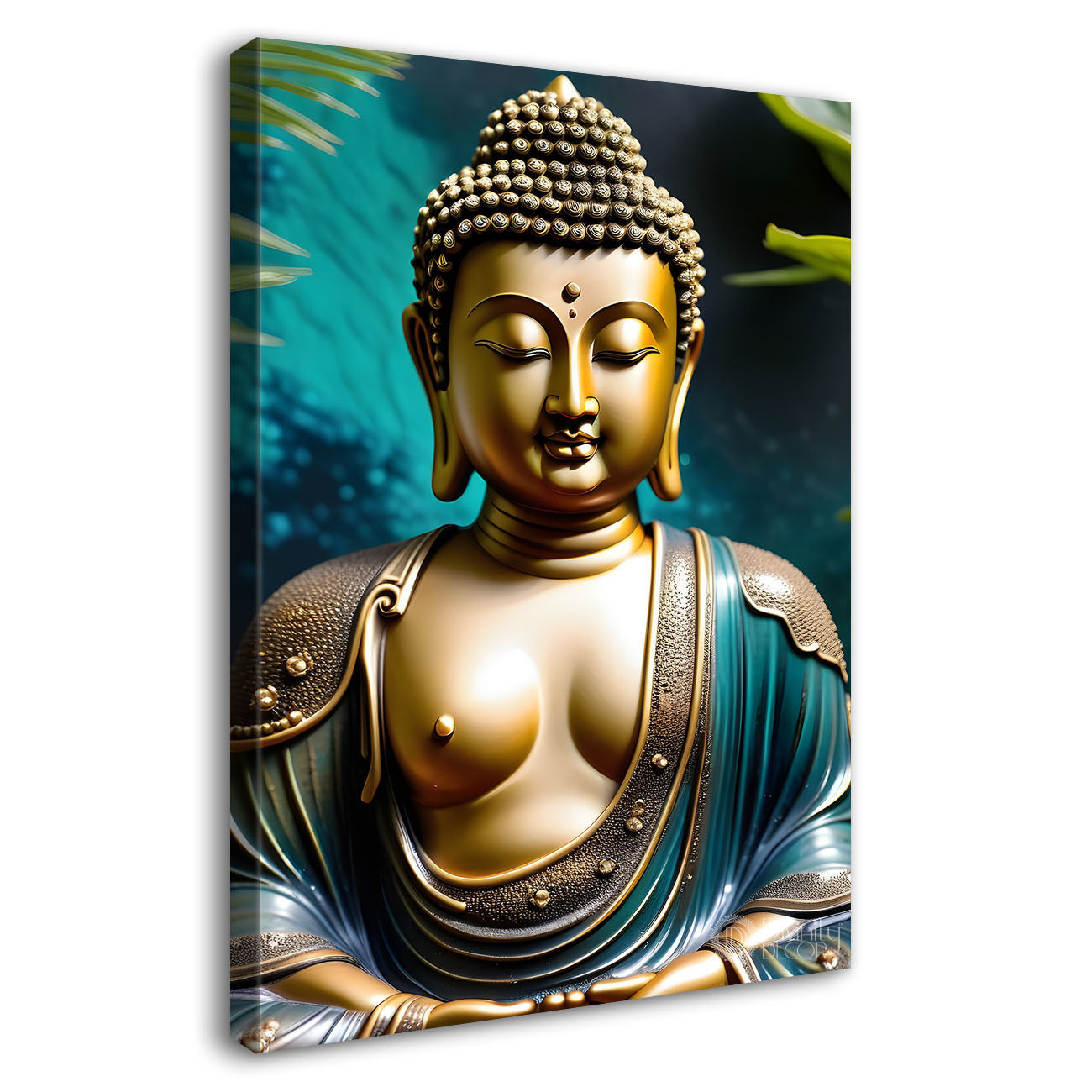 Golden textured buddha with blue background - Buddha-V-134