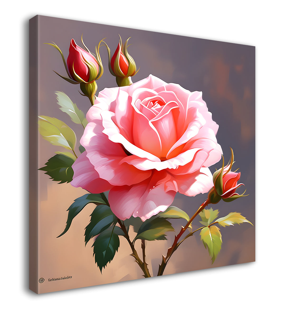 Pink flowers in light textured painting - Flower-S-135