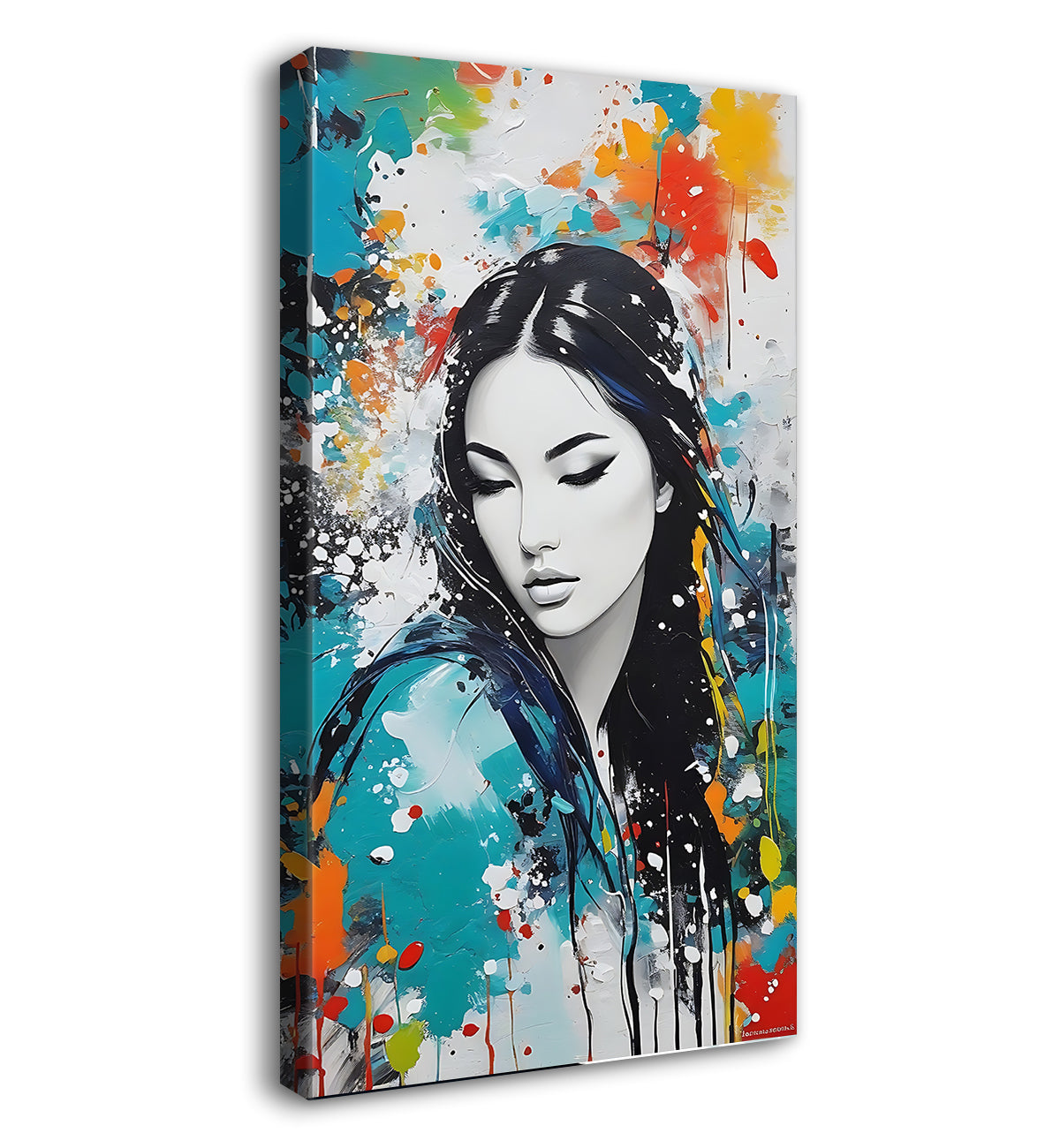 Beautiful lady face in colourufl background textured art Canvas Painting - Nature Art -V-135