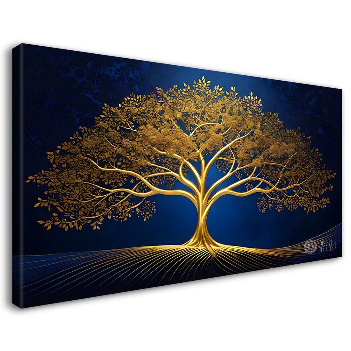 Golden tree in dark blue textured background modern art- Design - Tree-135