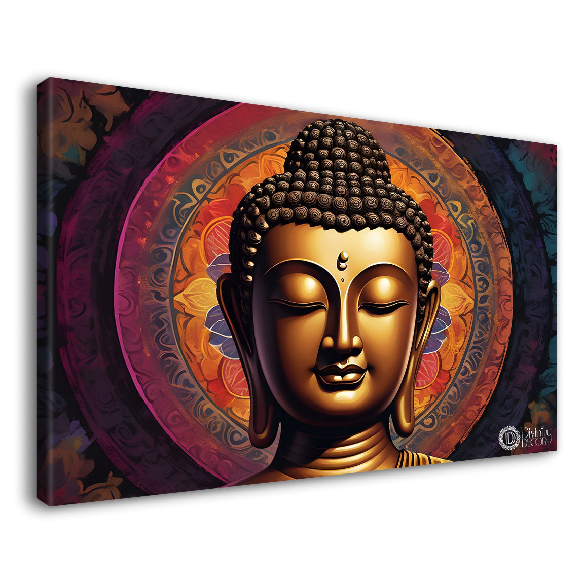 Golden buddha with colorful background textured painting Canvas Wall Painting - Buddha-136