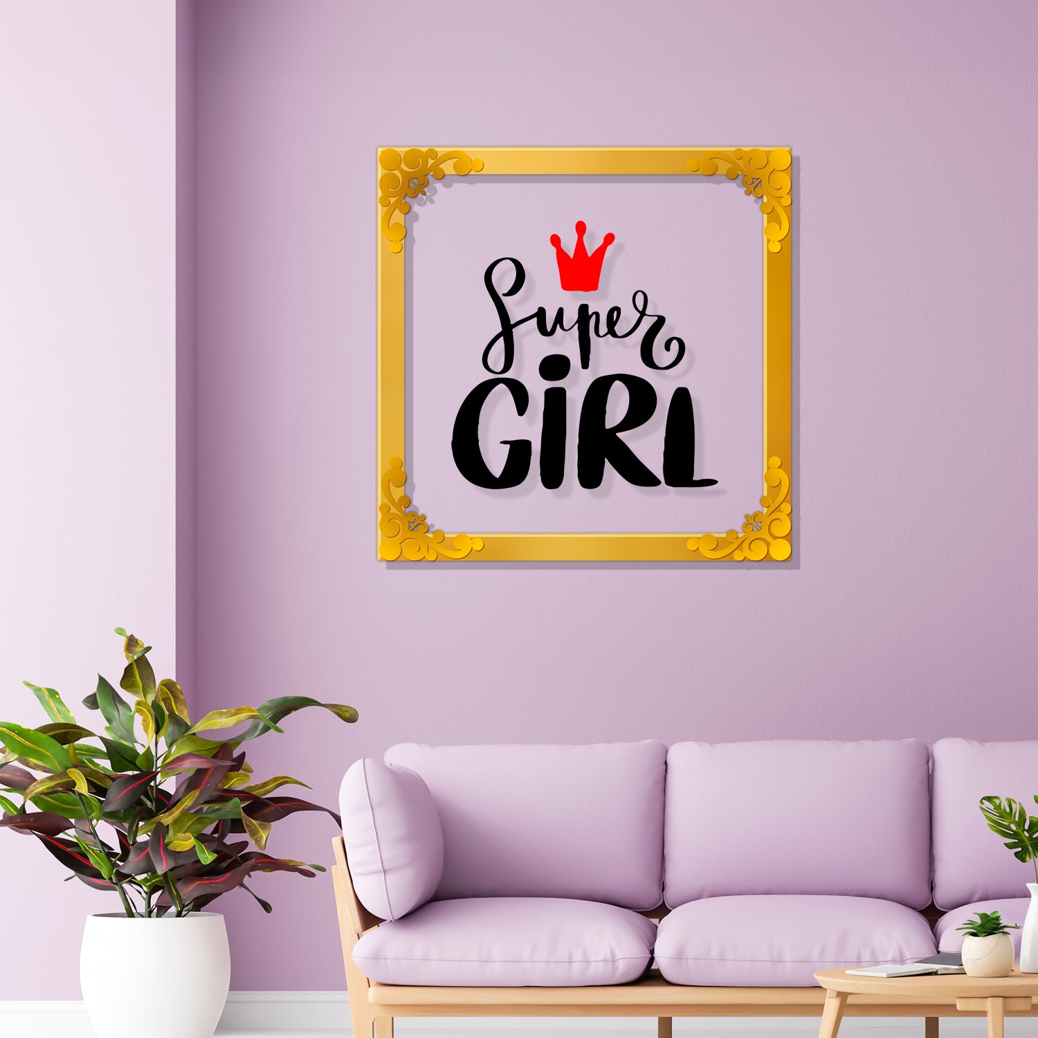 Super girl Golden Plaque for Gifting, Wall Decor Clear UV print with Golden Border-136