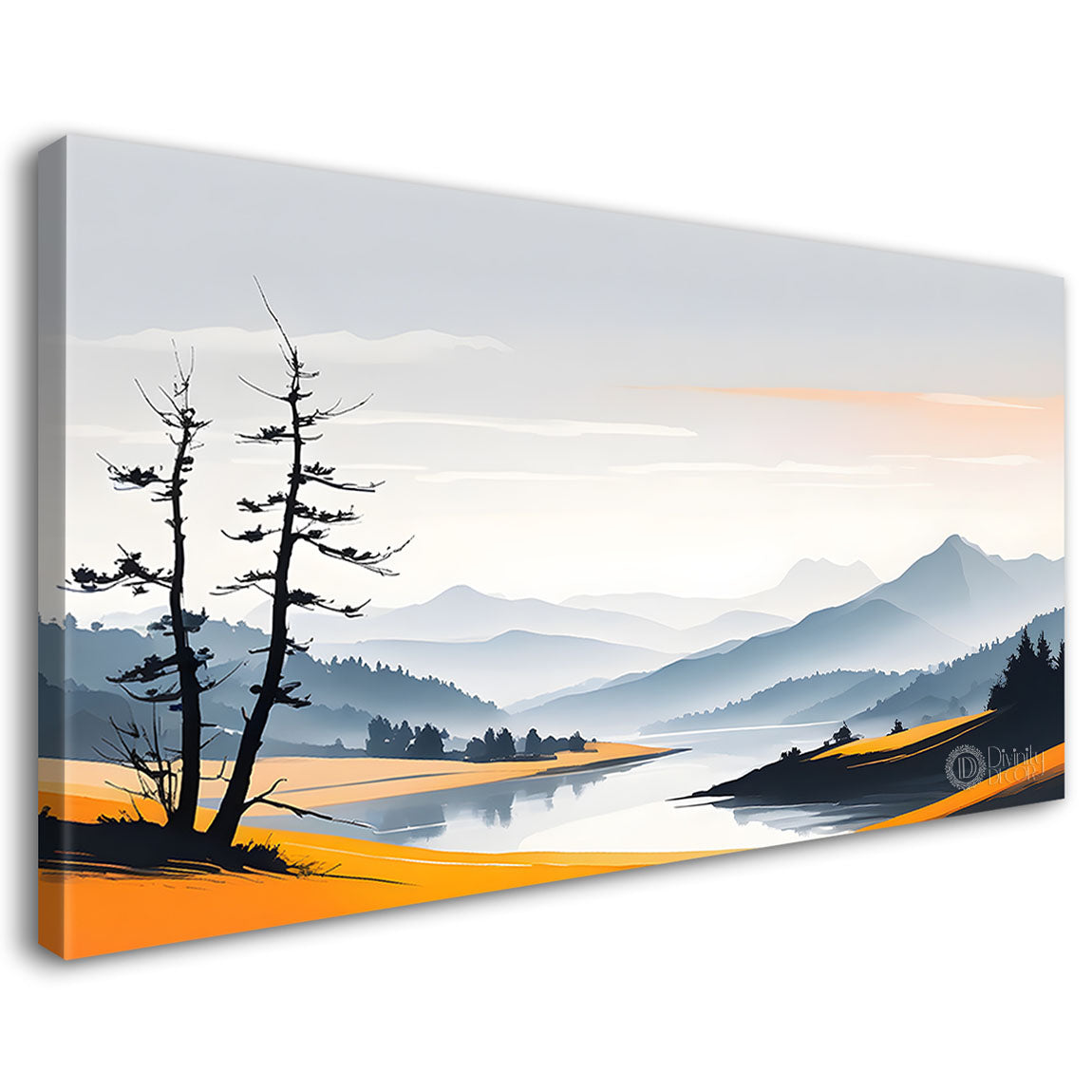 Mountains with trees in textured water color painting Canvas Painting - Nature Art -136