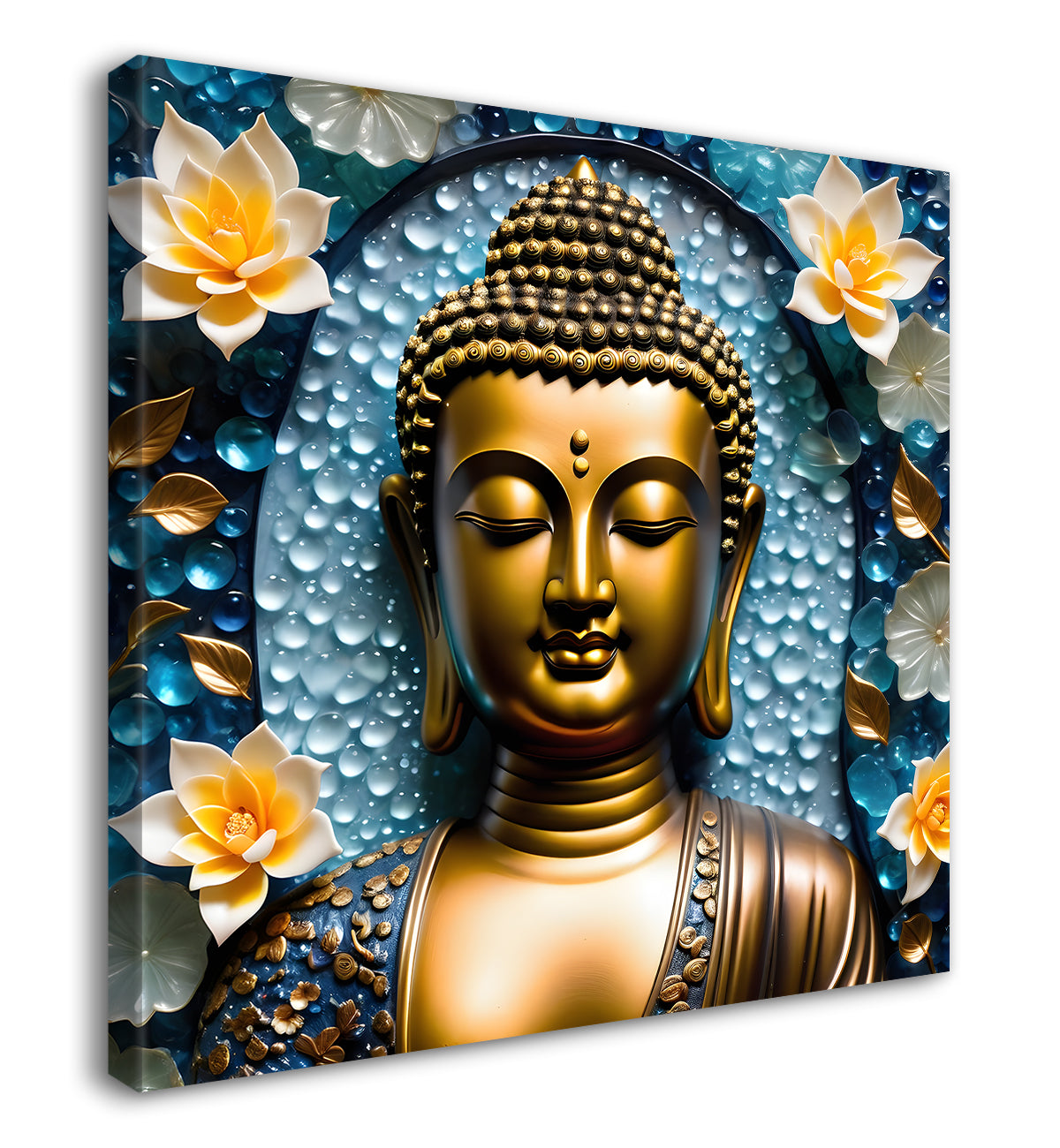 Lord Buddha Rasin art marble finish Golden painting 24x24 inch Buddha-S-136