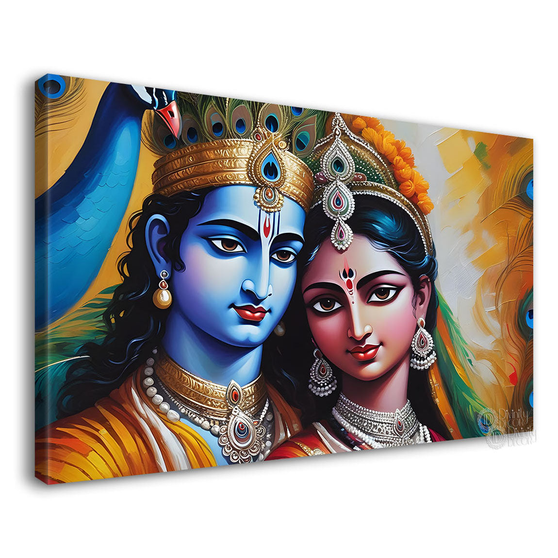 Blue face of Krishna and Radha with yellow background painting Canvas Painting - Design - Krishna-136