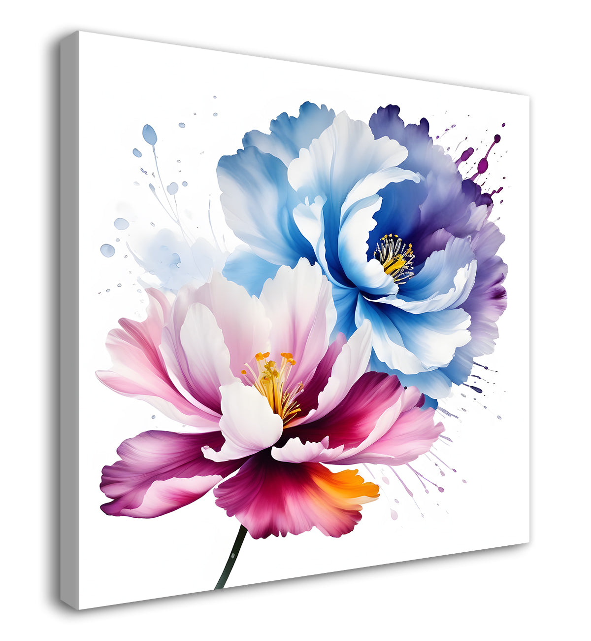 Pink and blue flower water colour painting - Flower-S-136