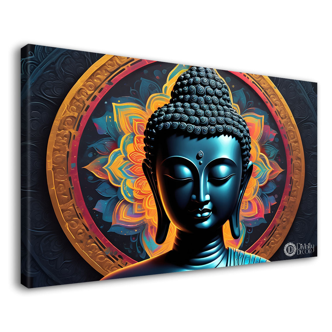 Blue buddha with colorful background textured painting Canvas Wall Painting - Buddha-137