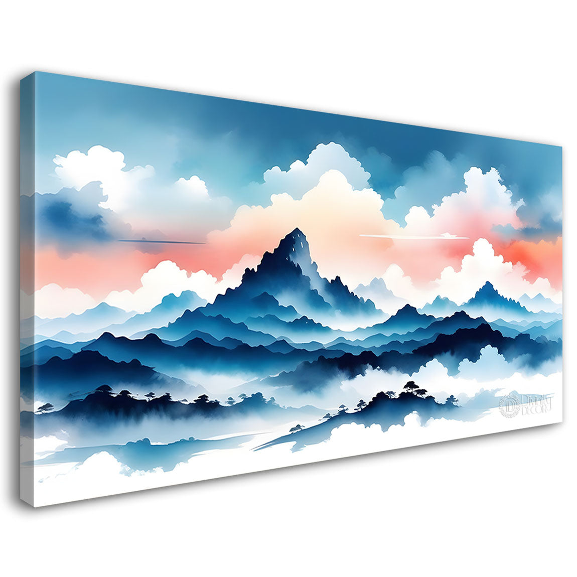 Mountains with trees in textured water color painting Canvas Painting - Nature Art -137