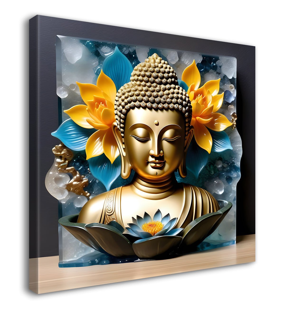 Lord Buddha Rasin art marble finish Golden painting 24x24 inch Buddha-S-137