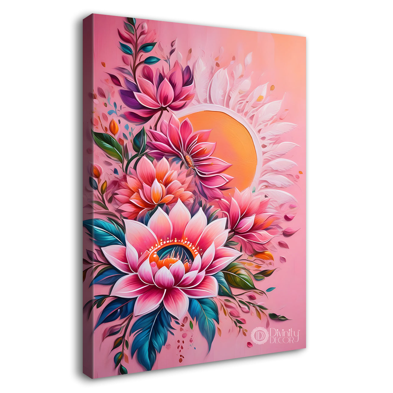 Pink flowers in pink textured background painting- Flower-V-137