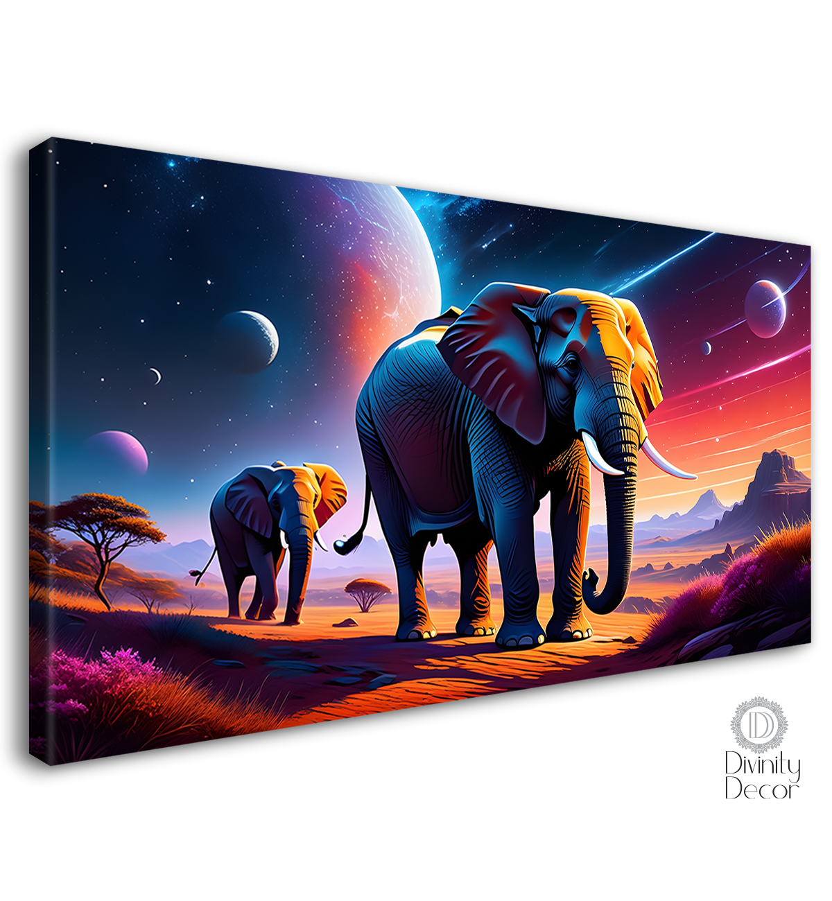 Two elephants with galaxy background textured art.  - Design - Animal - 137