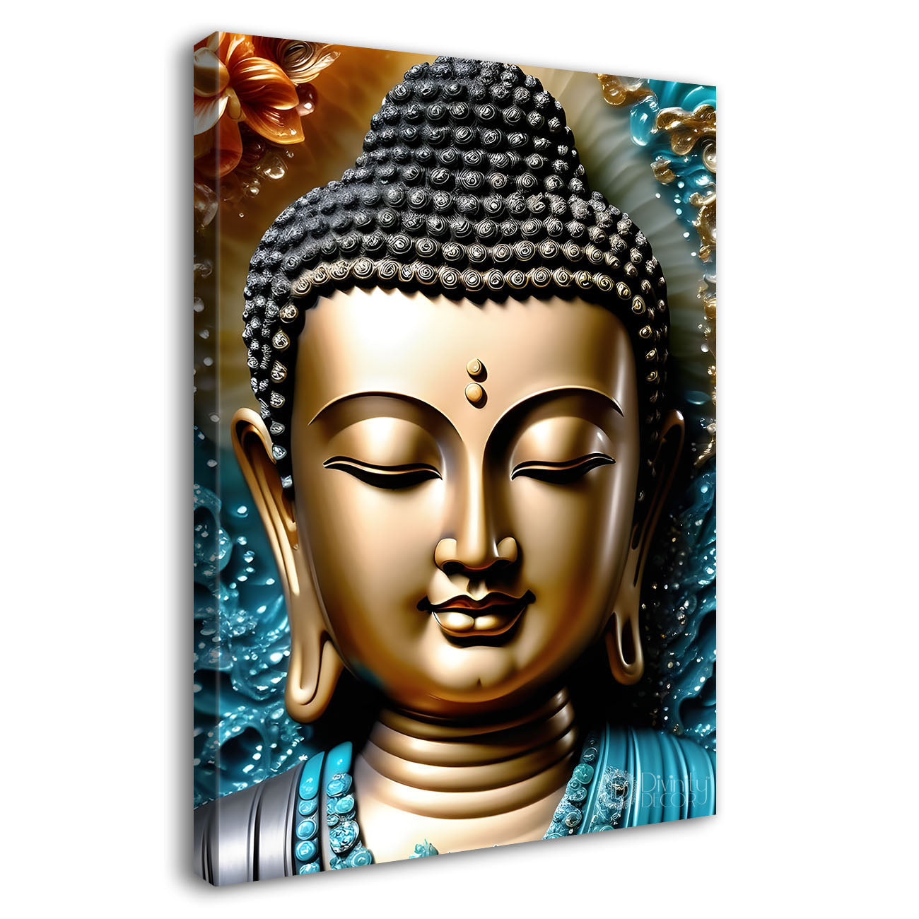 Golden textured buddha with blue background - Buddha-V-137