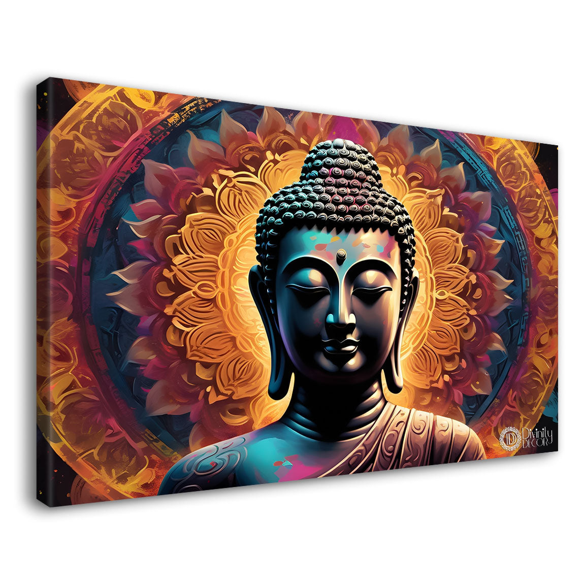 Golden buddha with colorful background textured painting Canvas Wall Painting - Buddha-138
