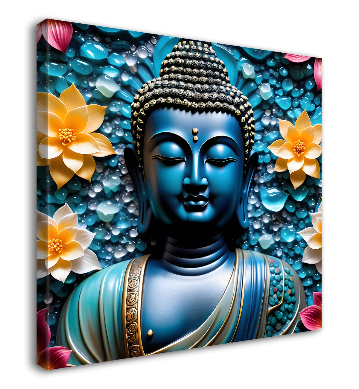 Lord Buddha Rasin art marble finish Golden painting 24x24 inch Buddha-S-138