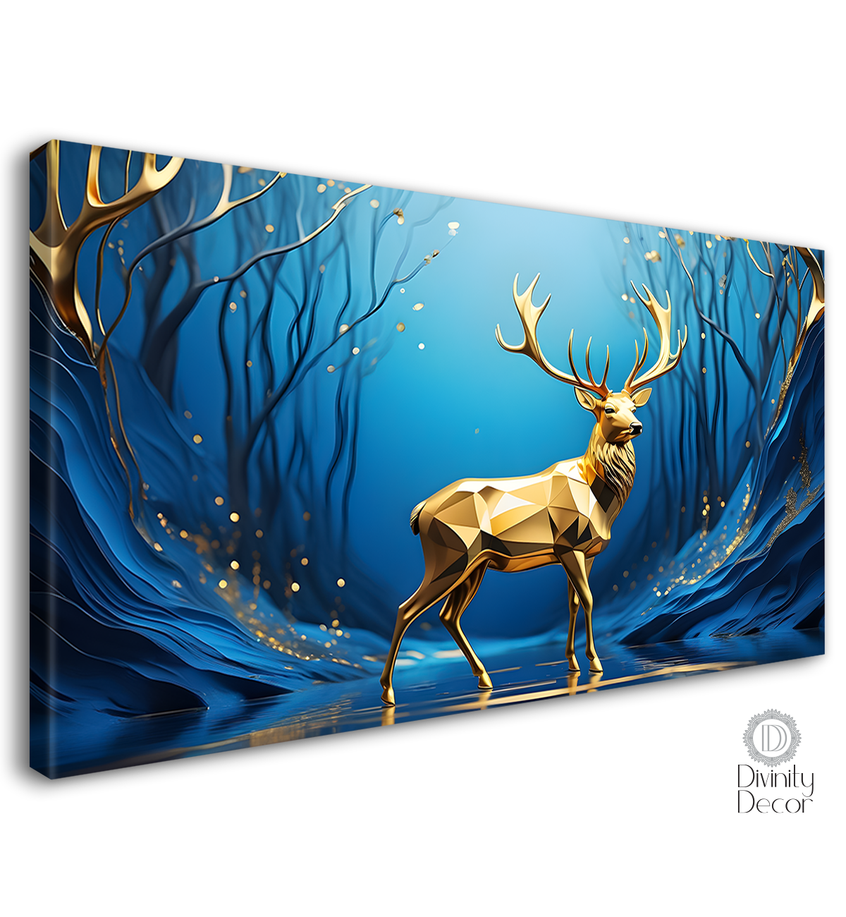 Golden deer with navy blue background textured art.- Design - Animal -138