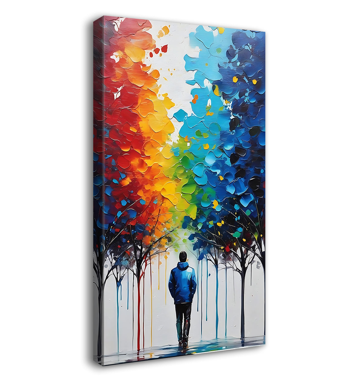 A mans standing in  between colourful trees painting art Canvas Painting - Nature Art -V-138
