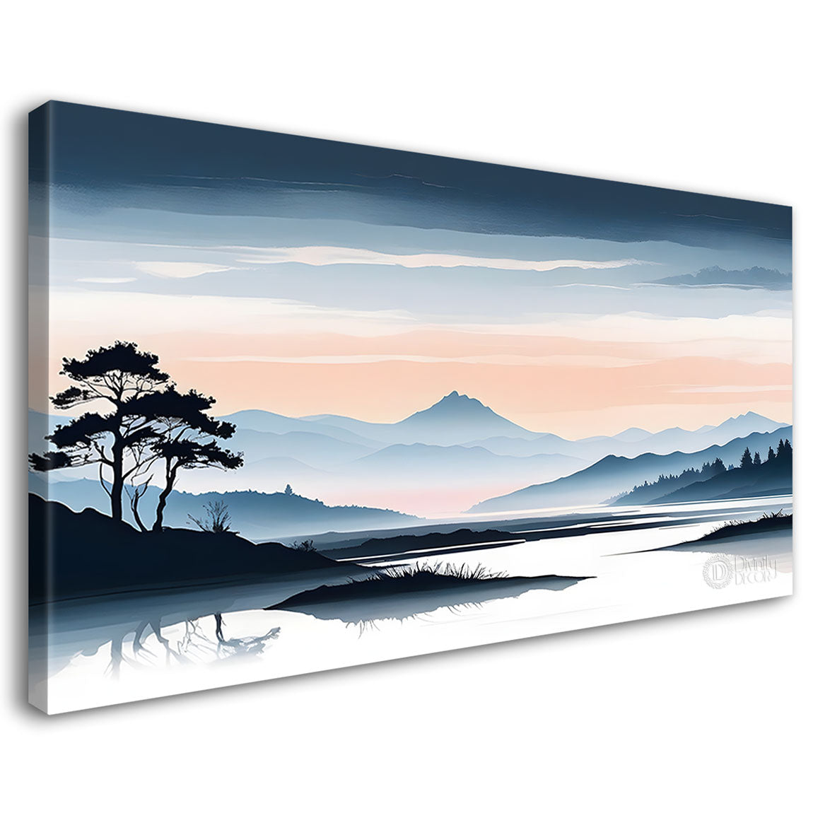 Mountains with trees in textured water color painting Canvas Painting - Nature Art -138