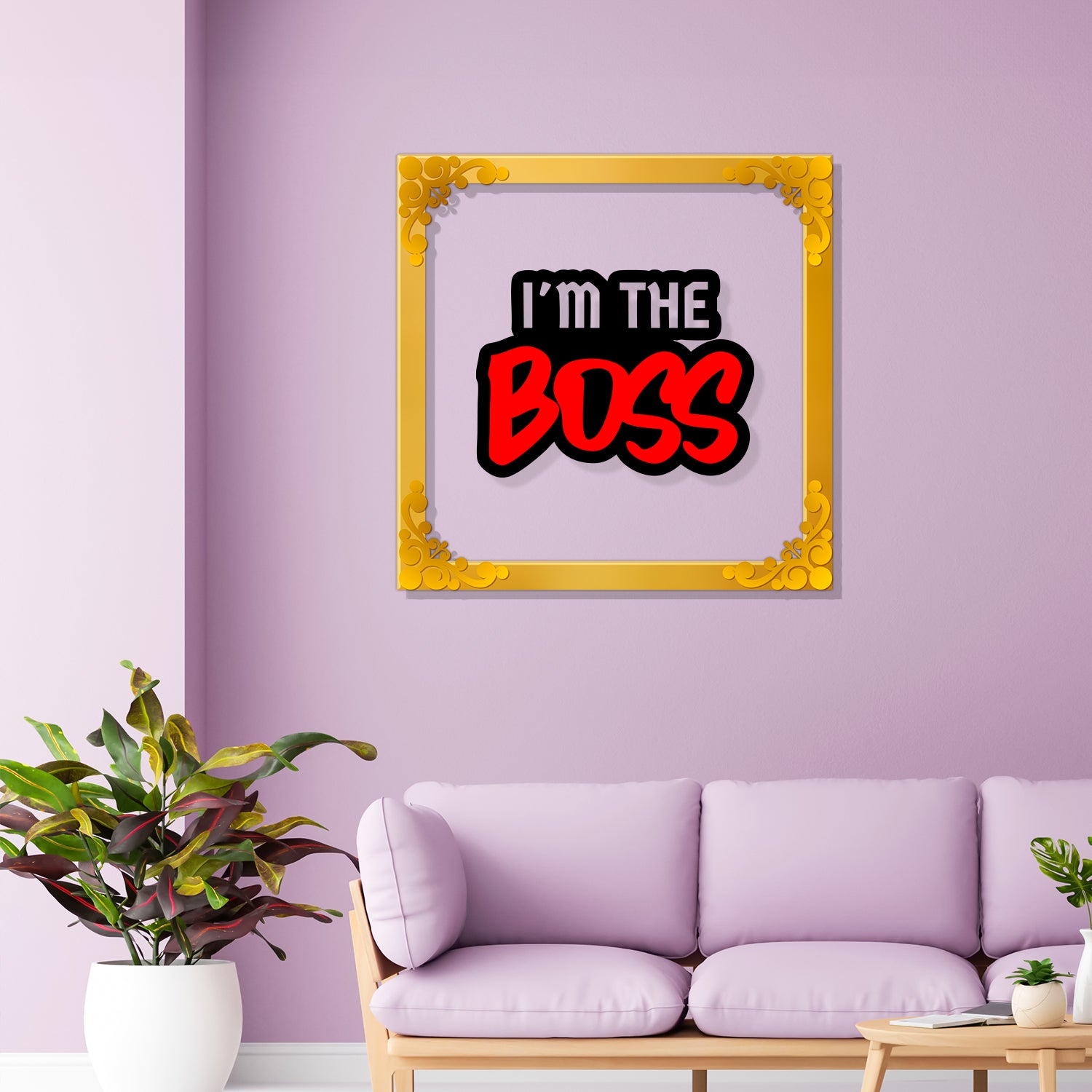I'm the boss Golden Plaque for Gifting, Wall Decor Clear UV print with Golden Border-139