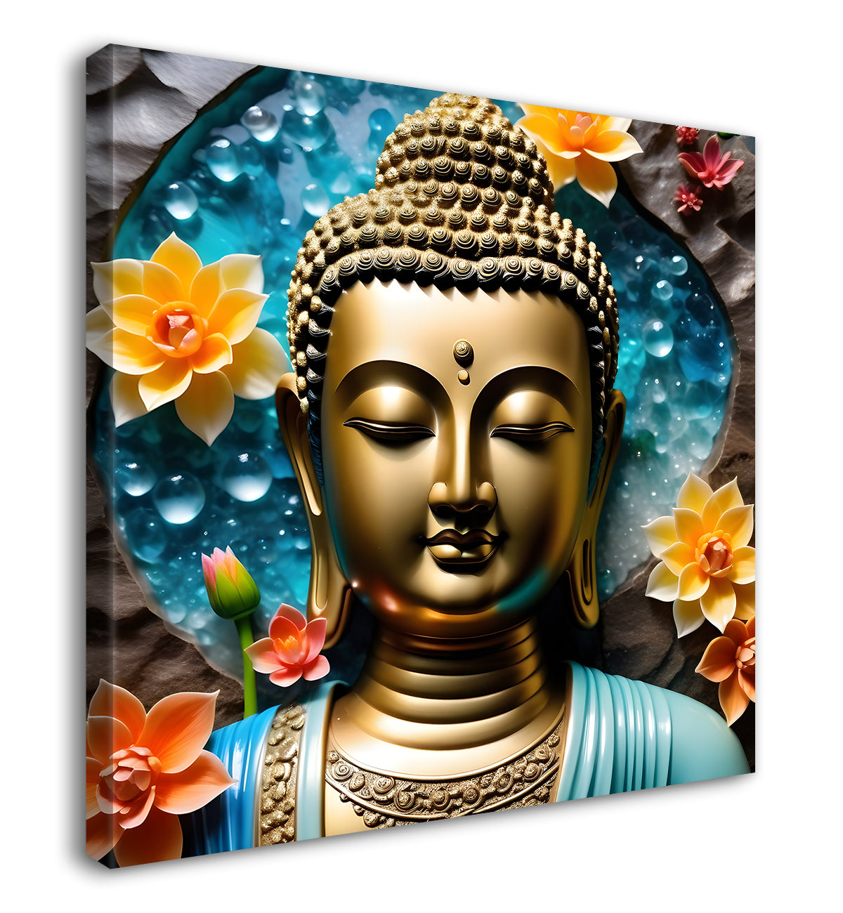 Lord Buddha Rasin art marble finish Golden painting 24x24 inch Buddha-S-139