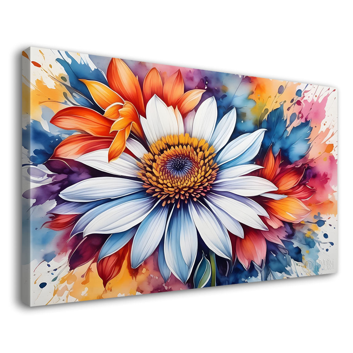 White flower with colorful textured painting- Design - Flower-139