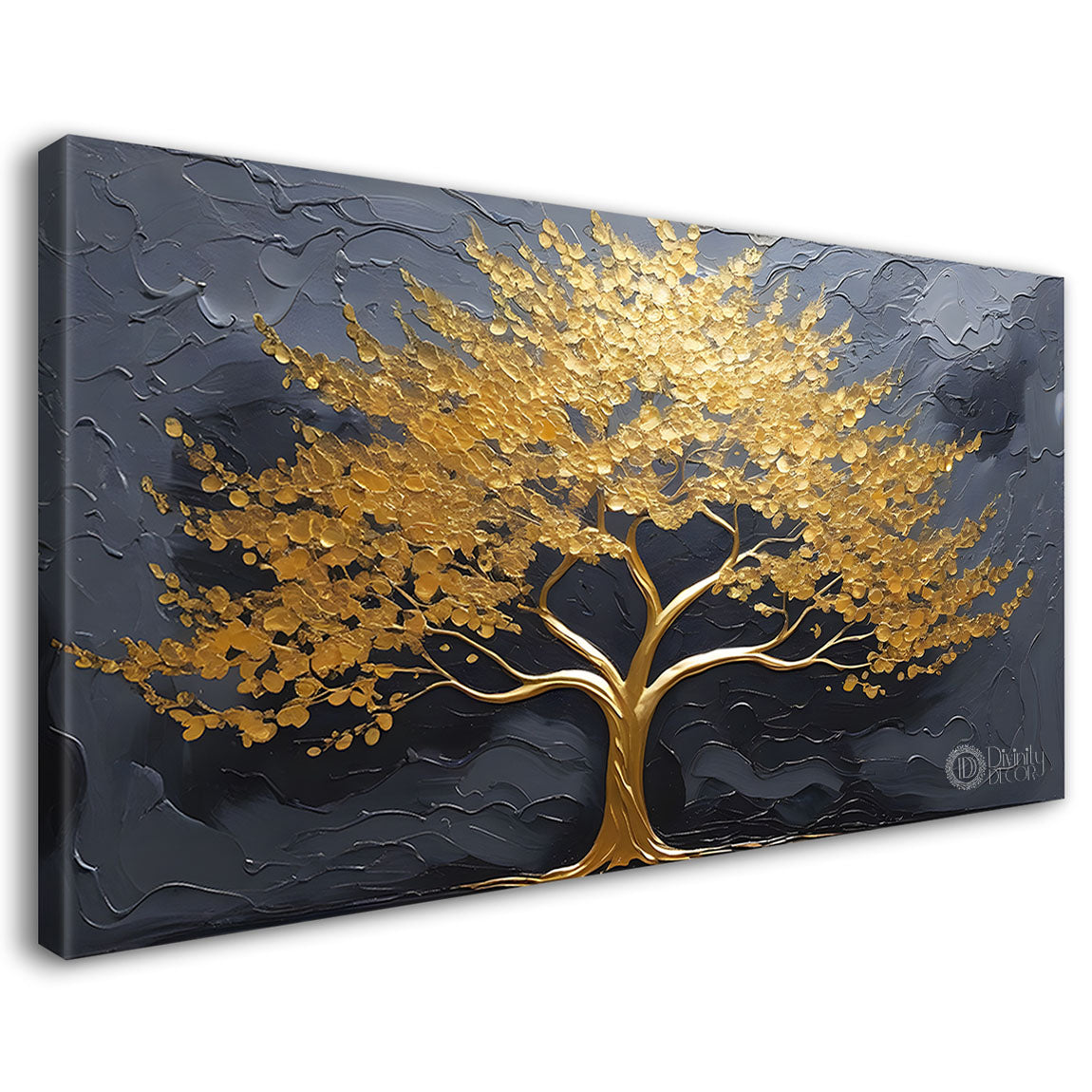Golden tree in dark background textured modern art Canvas Painting - Design - Tree-13