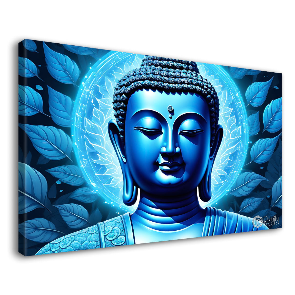 Buddha with light blue textured painting Canvas Wall Painting - Buddha-13