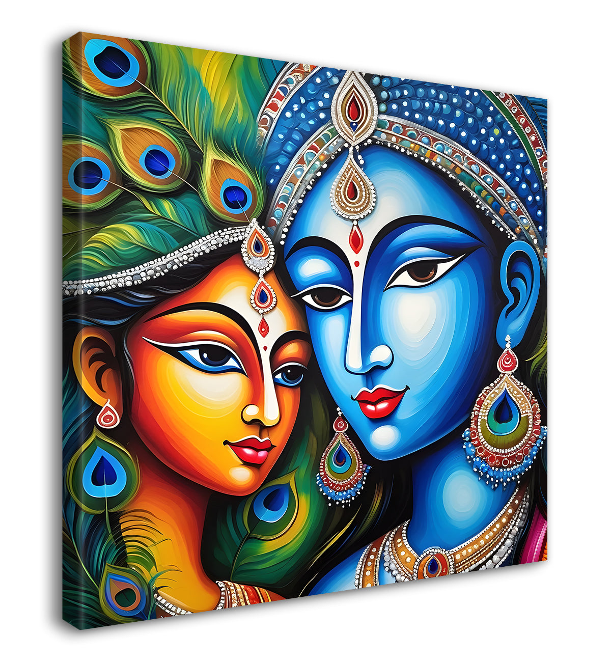 Blue face of krishna with radha in oil painting Canvas Painting 24X24- Design - Krishna-S-13