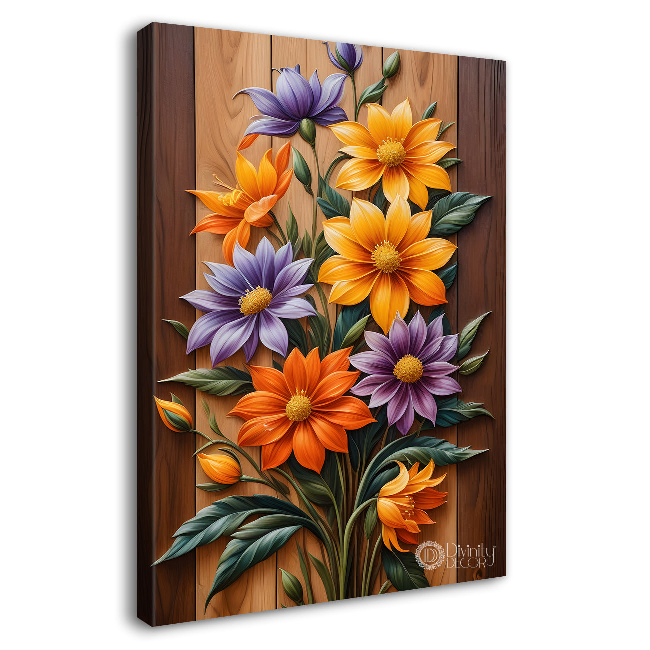 Colourful flowers in light brown textured painting - Flower-V-13