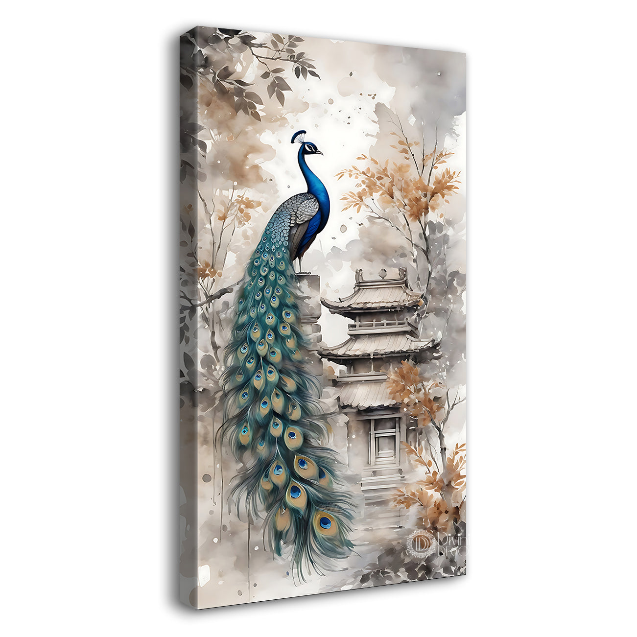 Peacock on branch with light background modenr art  - Design - Peacock-V-13