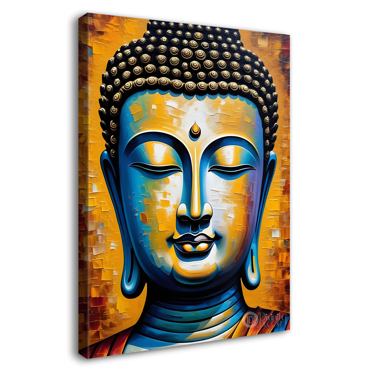 Golden buddha with orange background textured painting- Buddha-V-13
