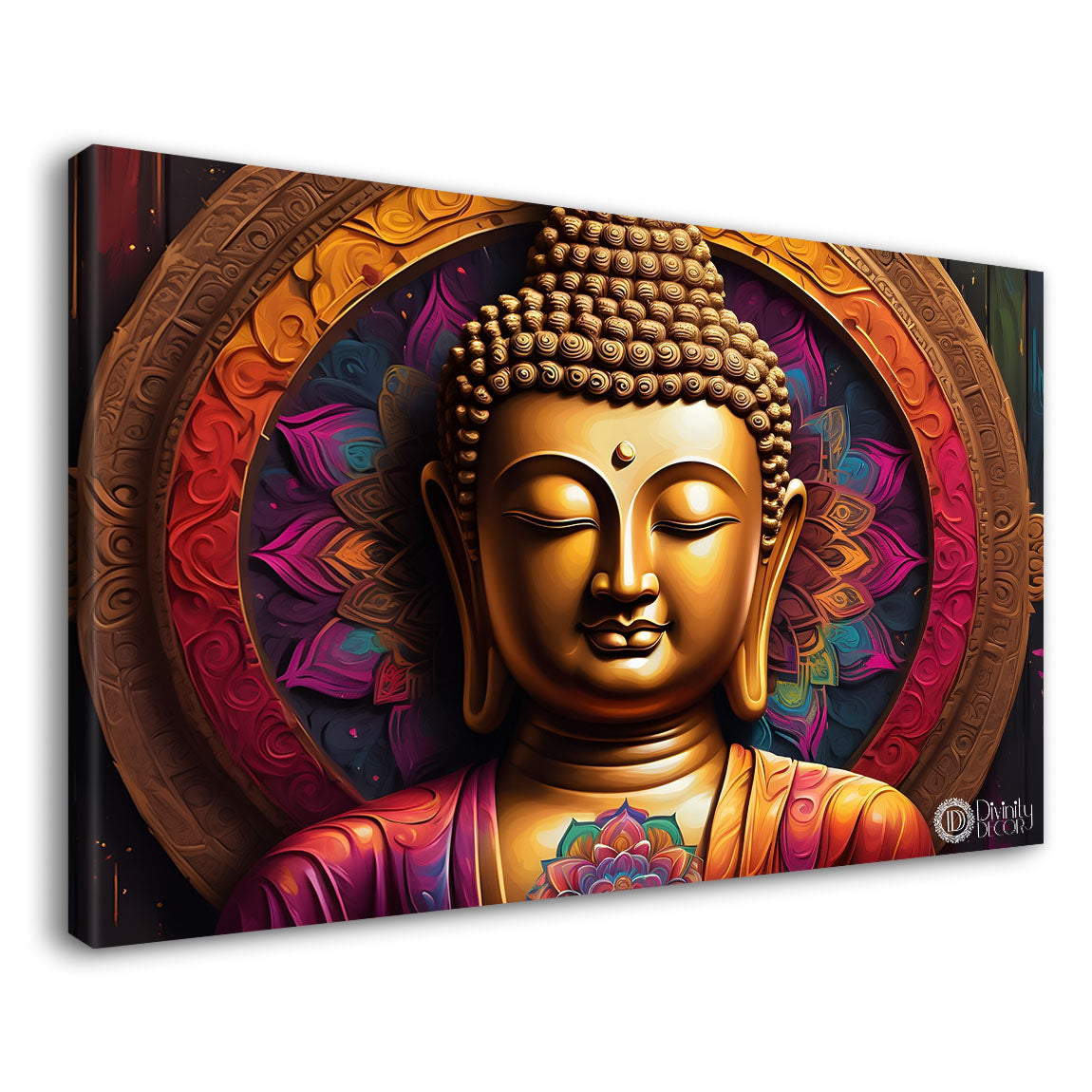 Golden buddha with colorful background textured painting Canvas Wall Painting - Buddha-140