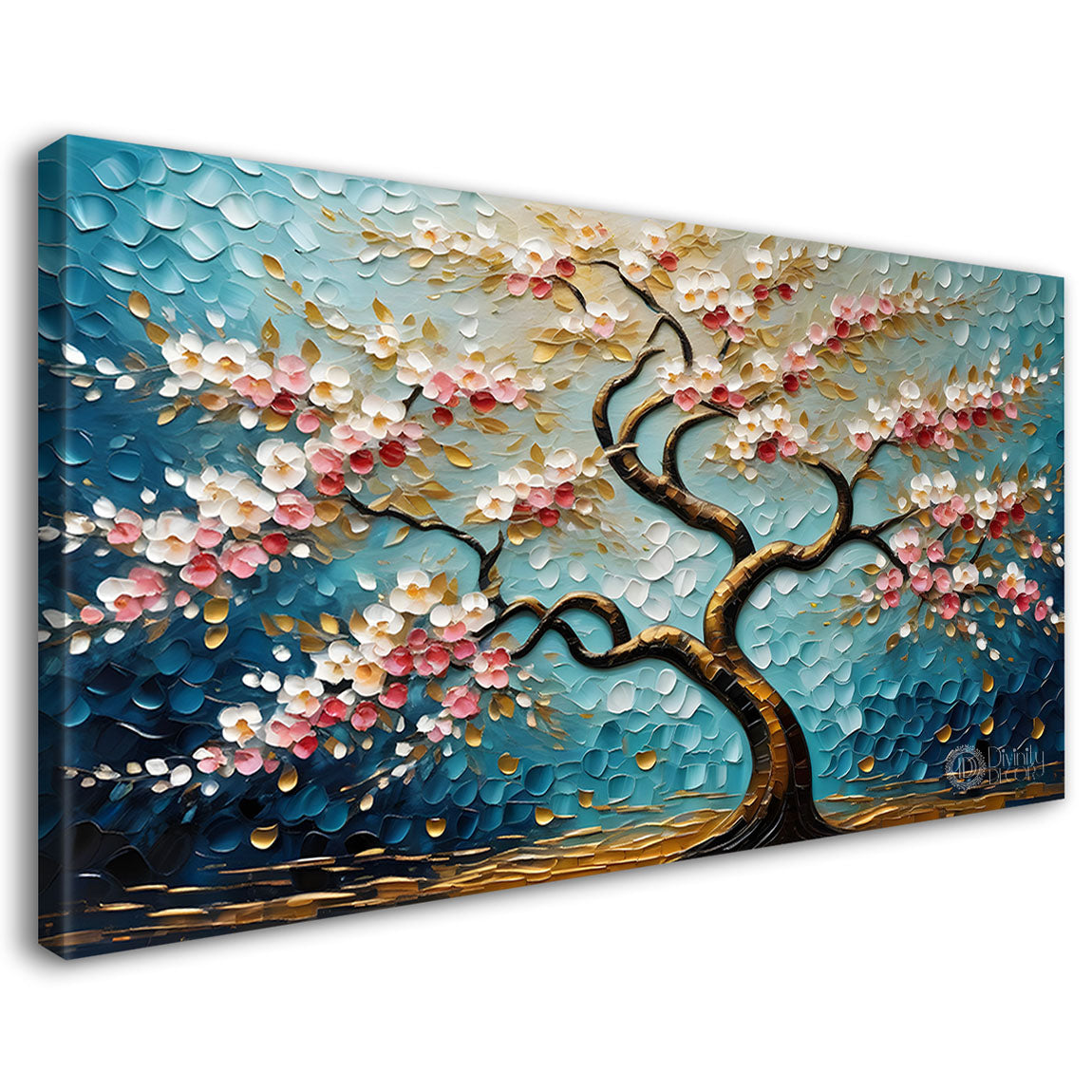 White flower tree in textured background oil painting- Design - Tree-140